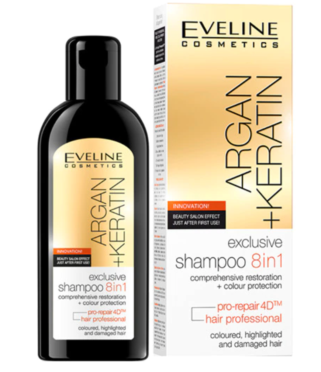 Sampon de par, Eveline Cosmetics, 8 in 1 Argan + Keratina, 150 ml