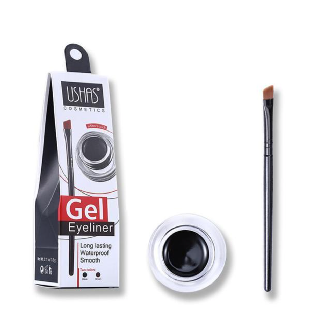 A- Gel Contur de Ochi cu Pensula Ultra-Rezistent Ushas Gel Eyeliner, Negru, 4g