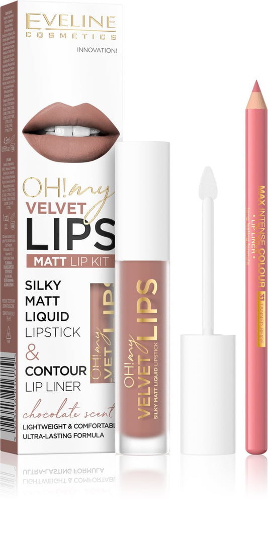 Set 2 in 1 Ruj Lichid Mat & Creion Contur Buze, Eveline